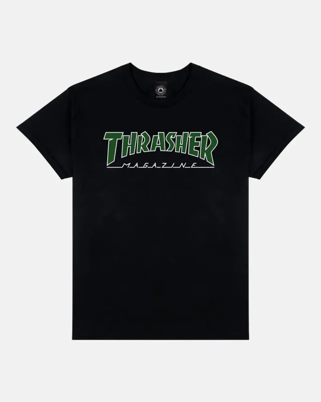 Thrasher Outlined White/Green t-skjorte svart bomull