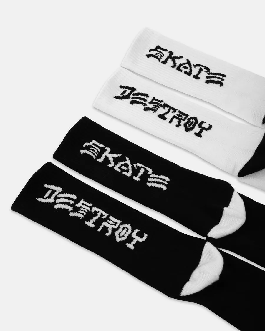 Thrasher Skate and Destroy sokker 2-pk svart hvit
