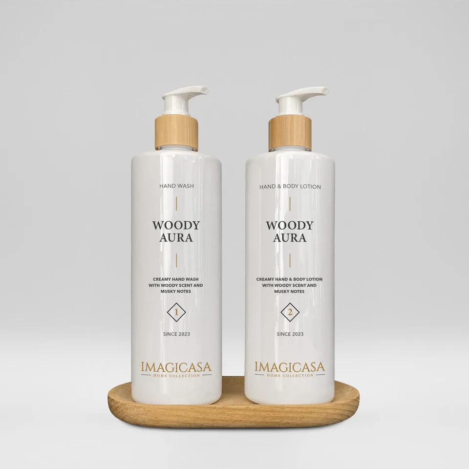 Woody Aura håndsåpe body lotion sett 2x400 ml