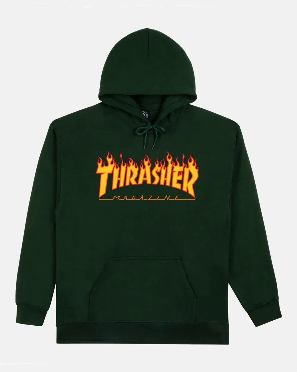 Thrasher Flame hoodie skogsgrønn bomull