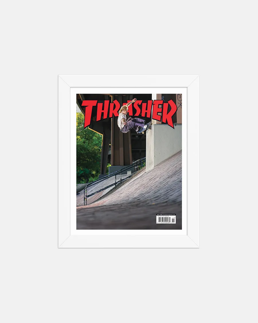 Thrasher november 2026 plakat innrammet tre