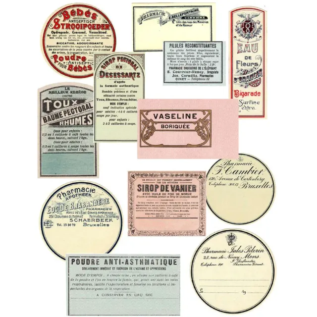 Stampington French Toiletries Ephemera etiketter nedlasting 12 stk