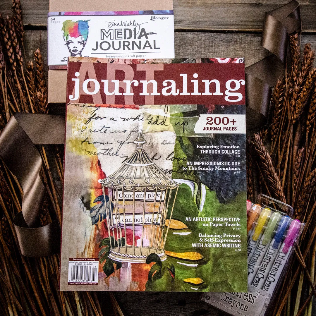 Stampington Art Journaling Autumn 2023 gavesett blad journal fargestifter
