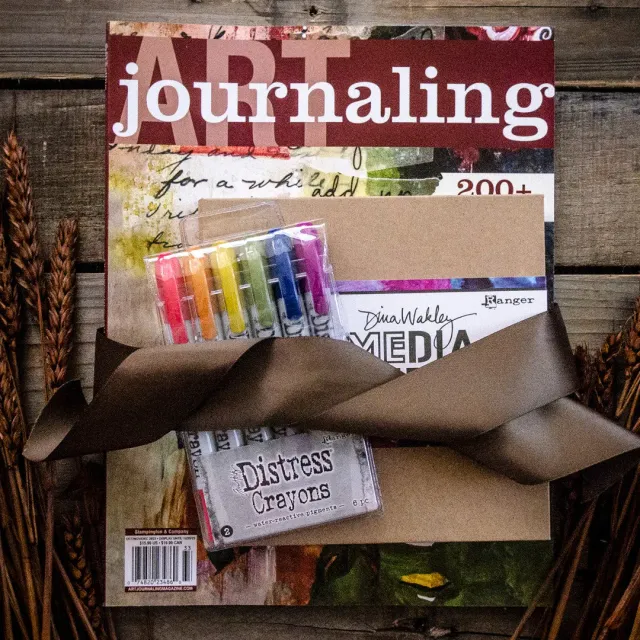 Stampington Art Journaling Autumn 2023 gavesett blad journal fargestifter