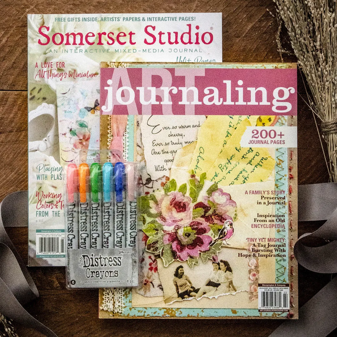 Stampington Somerset kunstnersett 2 blad + distress crayons