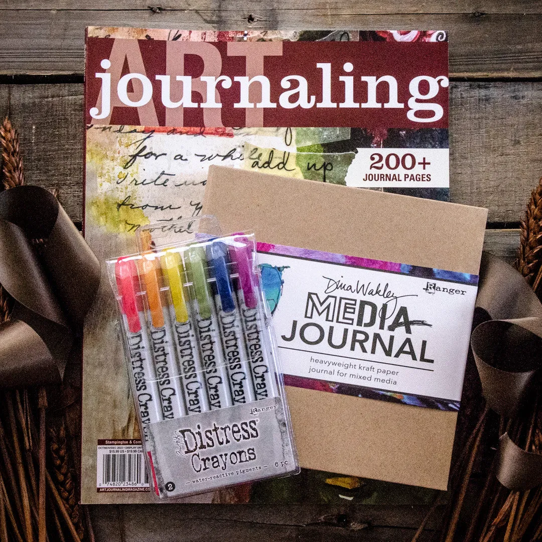 Stampington Art Journaling Autumn 2023 gavesett blad journal fargestifter