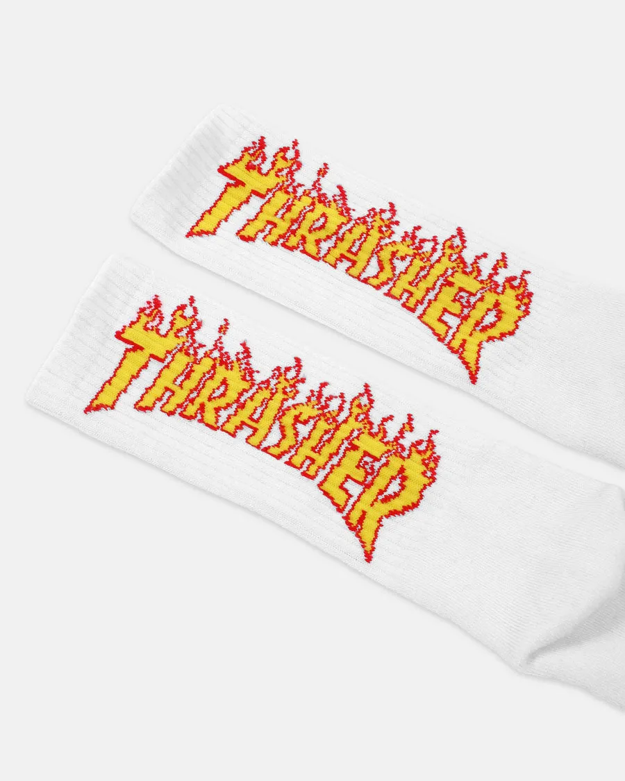 Thrasher Flame sokker hvite crew one size