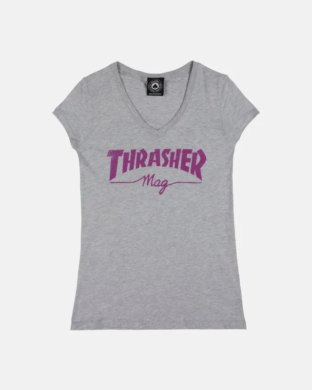 Thrasher Mag V-Neck T-skjorte dame grå
