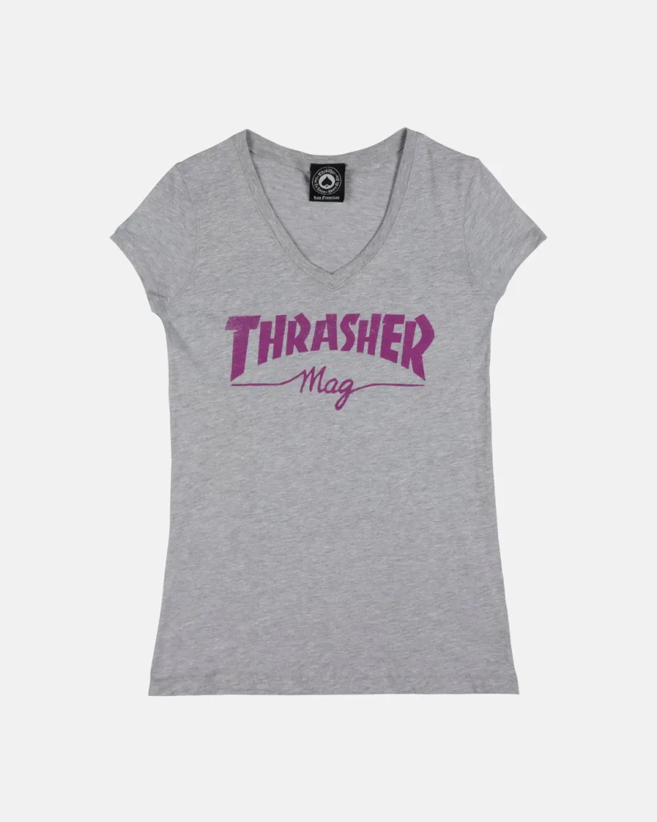 Thrasher Mag V-Neck T-skjorte dame grå