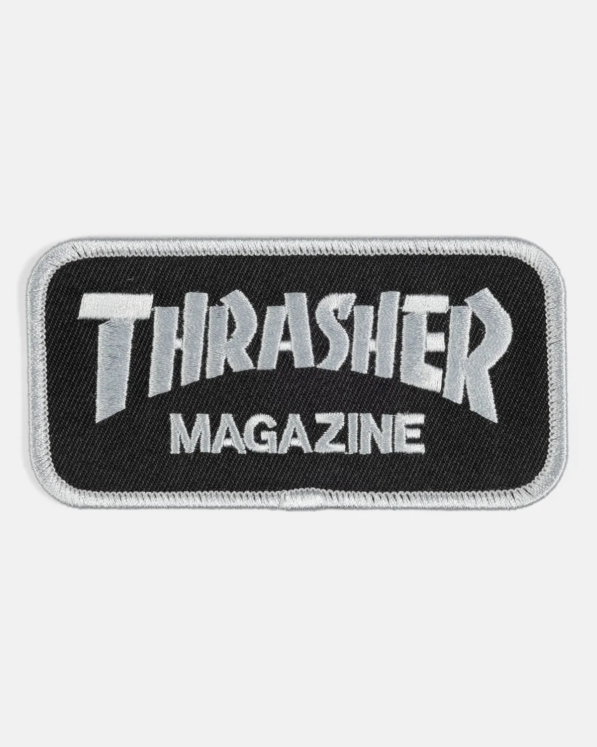 Thrasher Magazine Logo strykemerke svart grå 2x4"