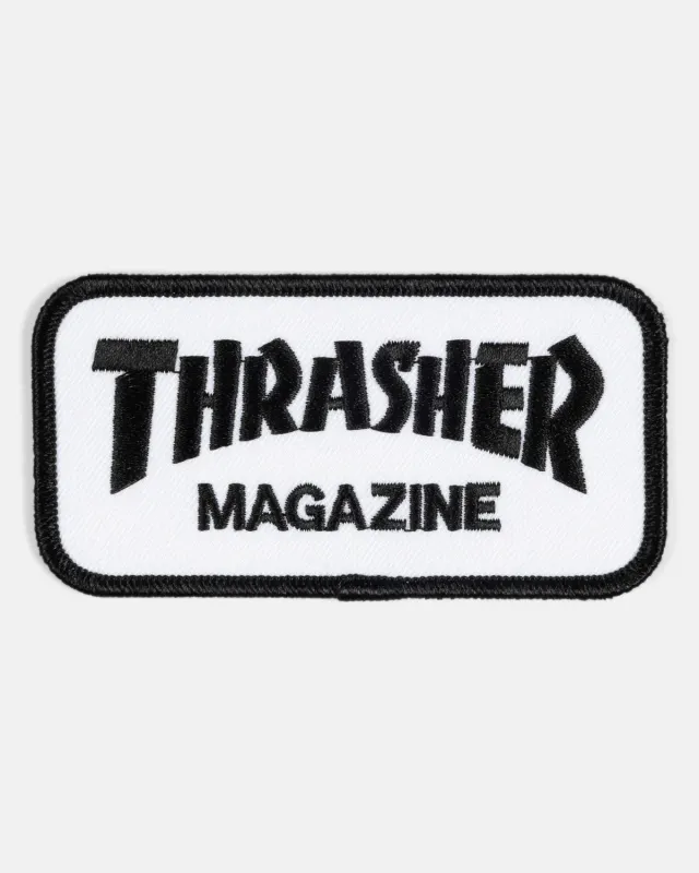 Thrasher Magazine strykemerke hvit/svart 2x4" twill