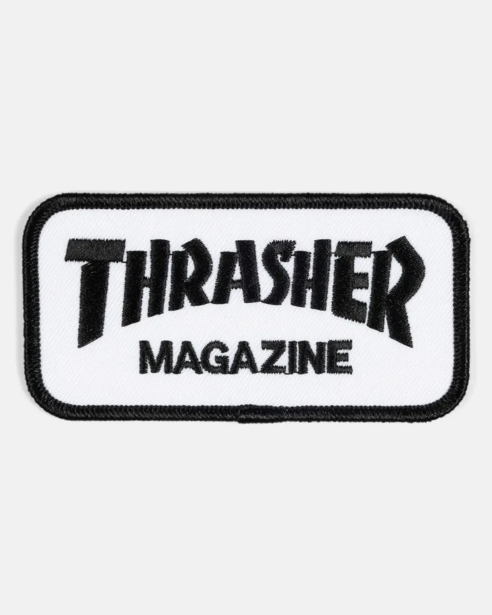 Thrasher Magazine strykemerke hvit/svart 2x4" twill