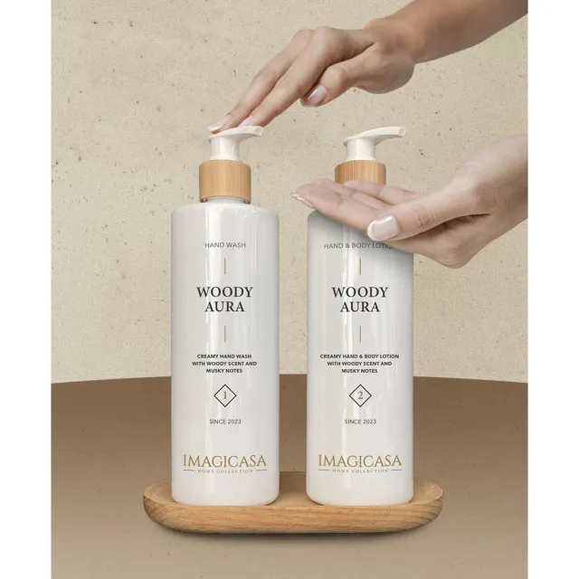 Woody Aura håndsåpe body lotion sett 2x400 ml
