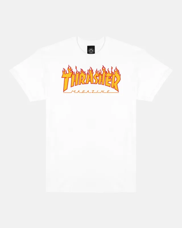 Thrasher Flame youth t-skjorte hvit barn bomull