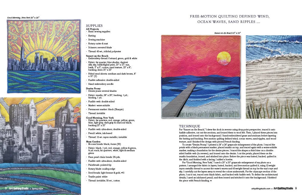 Stampington Art Quilting Studio Spring 2024 blad print quilt