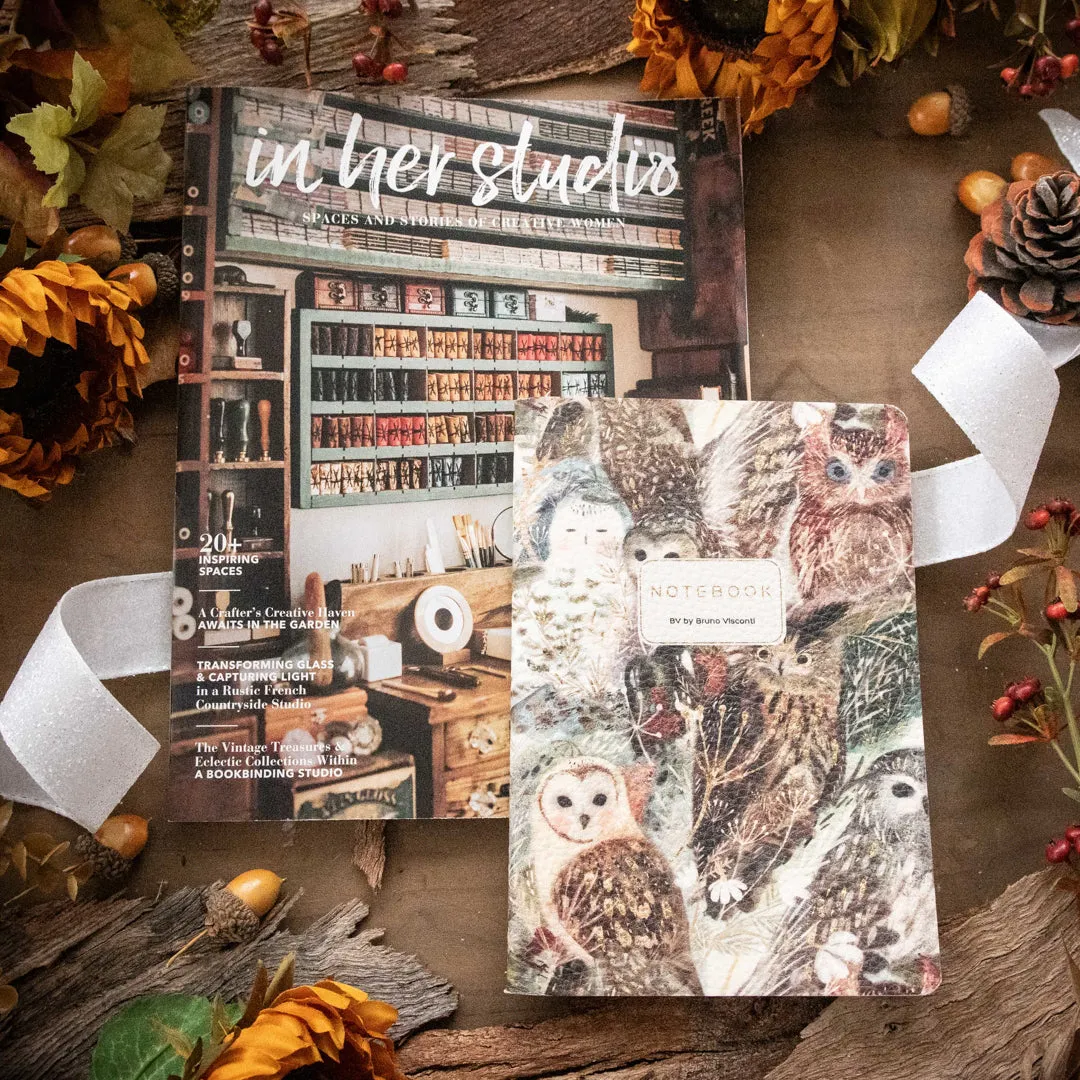 Stampington In Her Studio Enchanted Owls pakke blad+notatbok