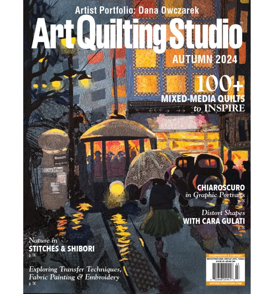 Stampington Art Quilting Studio Autumn 2024 blad trykt quilt