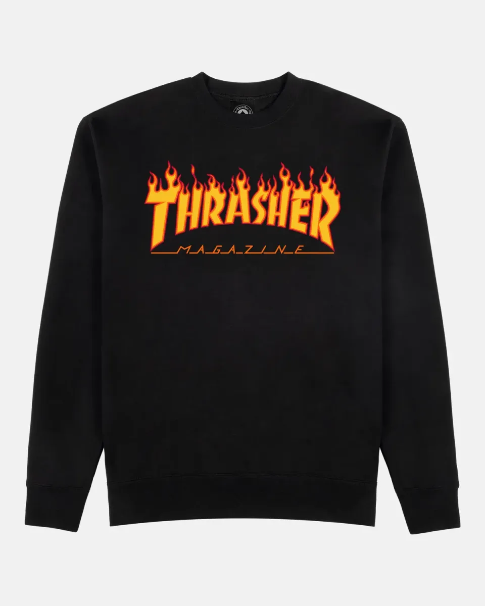 Thrasher Flame Crewneck genser svart bomull