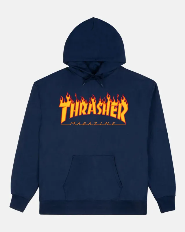 Thrasher Flame Hoodie hettegenser marineblå bomull