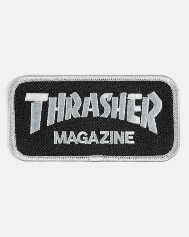 Thrasher Magazine Logo strykemerke svart grå 2x4"
