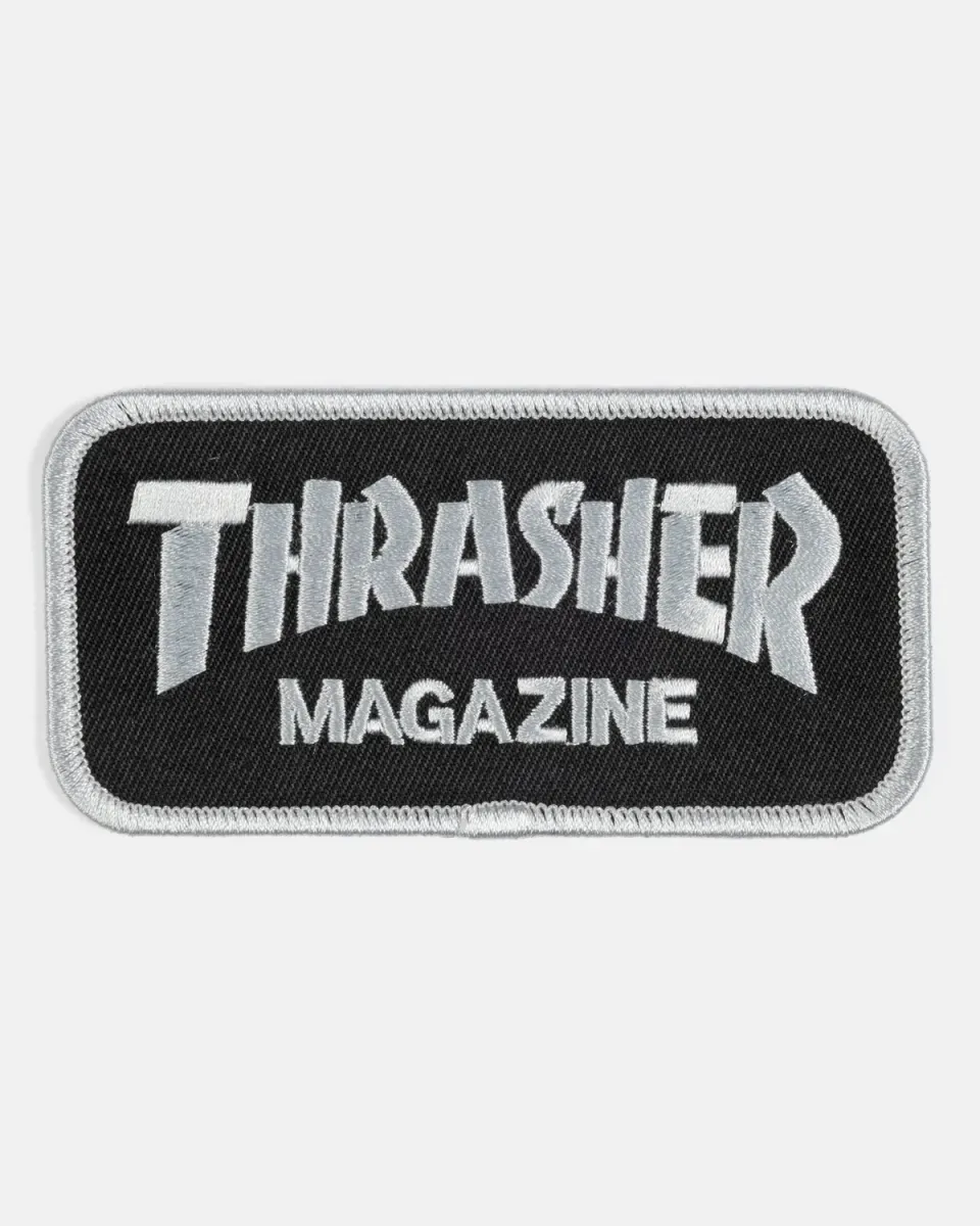 Thrasher Magazine Logo strykemerke svart grå 2x4"