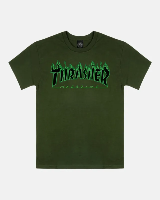 Thrasher Flame Green Black t-skjorte forest green