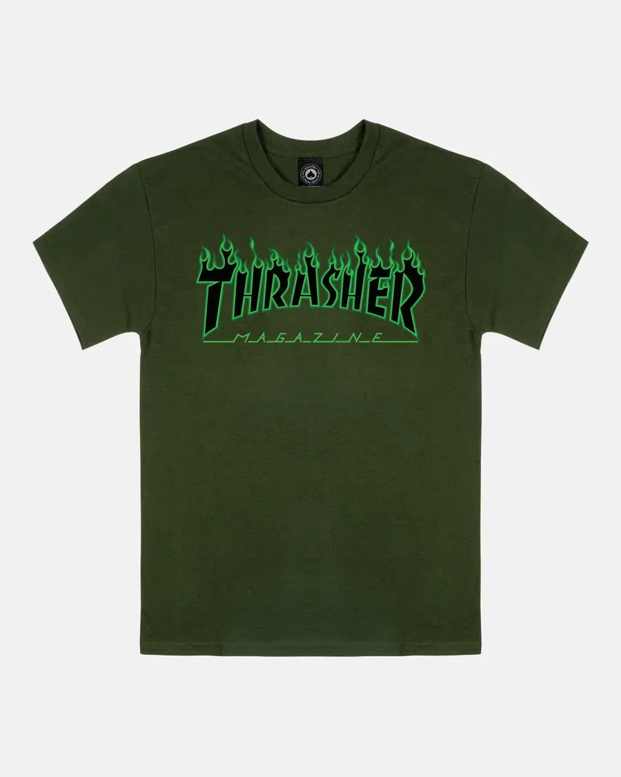Thrasher Flame Green Black t-skjorte forest green