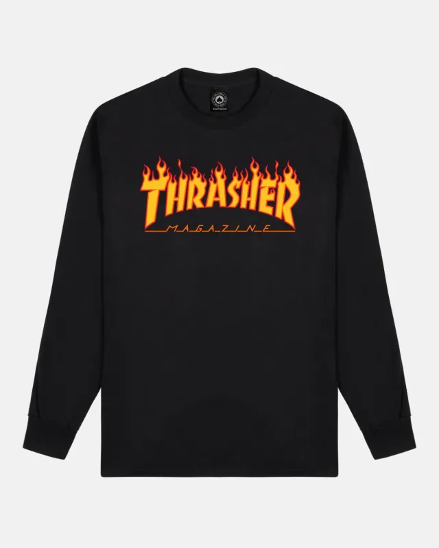 Thrasher Flame langermet trøye svart bomull