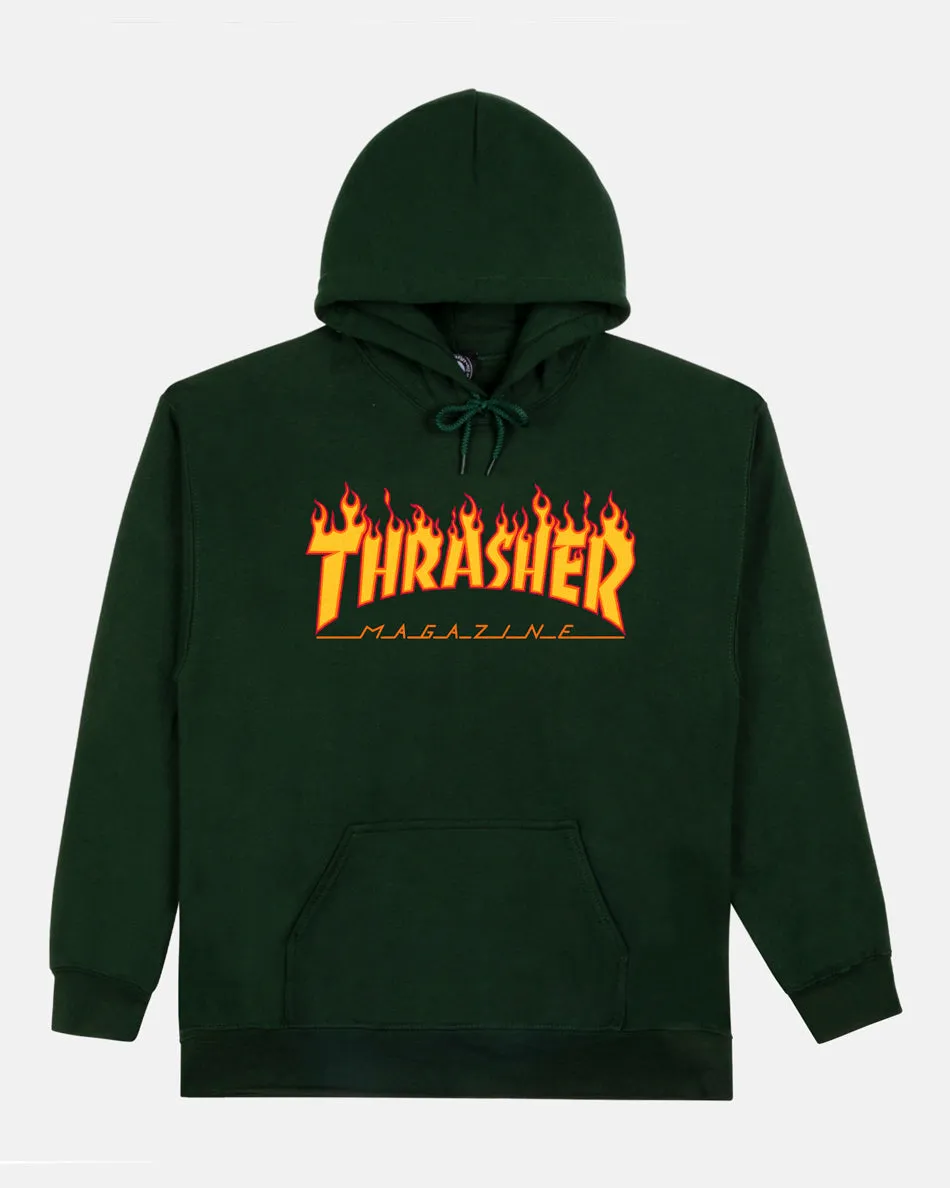 Thrasher Flame hoodie skogsgrønn bomull