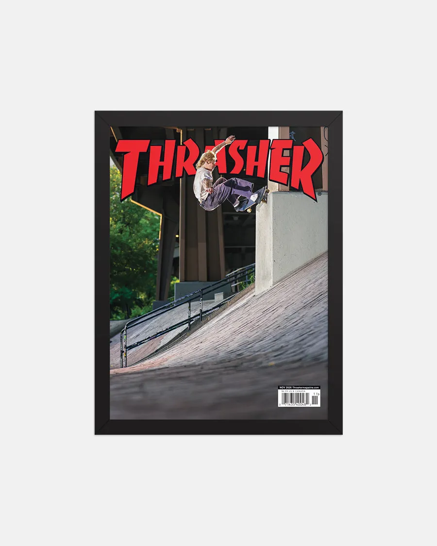 Thrasher november 2026 plakat innrammet tre