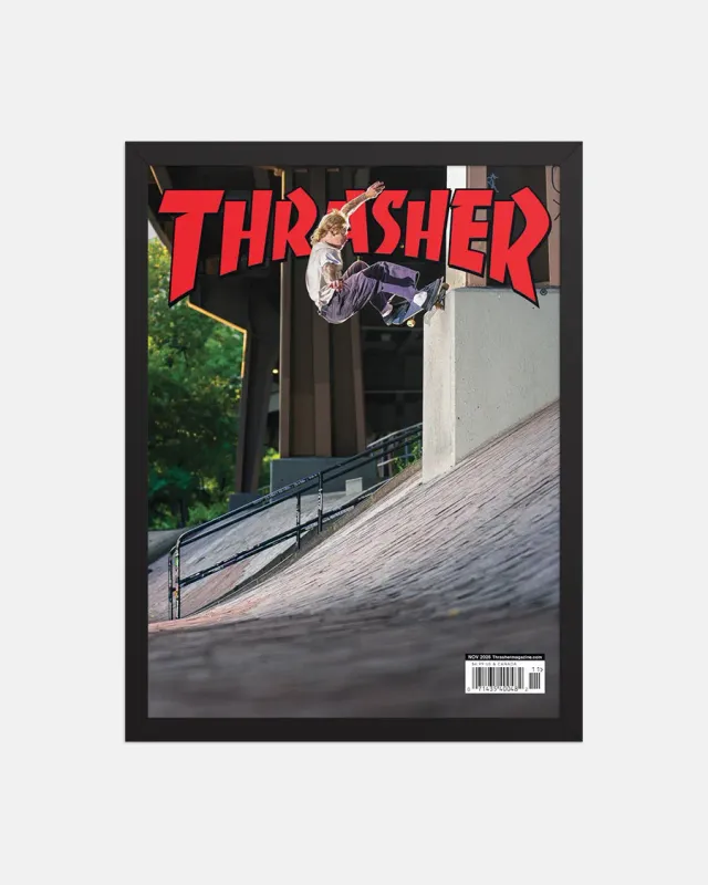 Thrasher november 2026 plakat innrammet tre