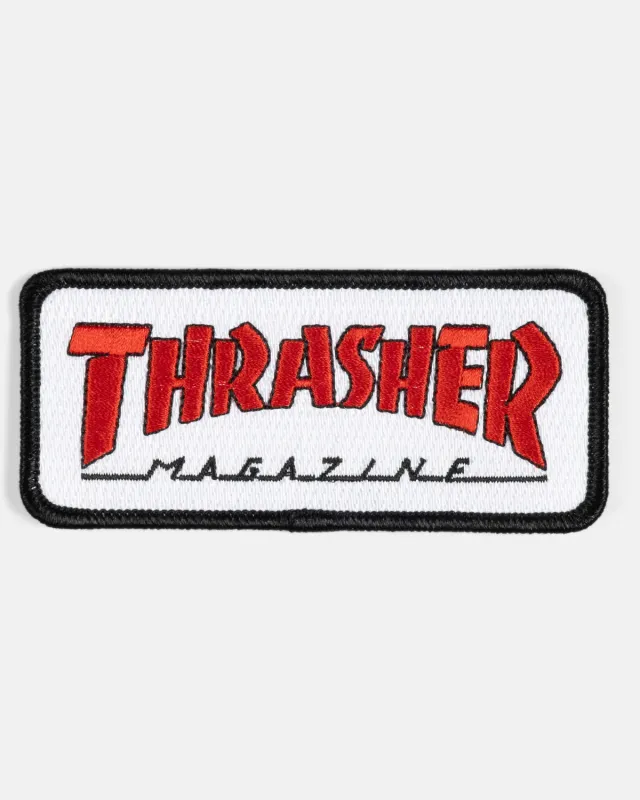 Thrasher Outlined Patch strykemerke hvit og rød brodert