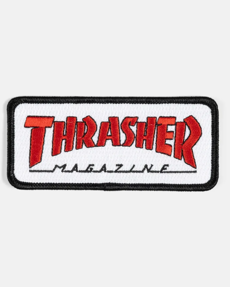 Thrasher Outlined Patch strykemerke hvit og rød brodert