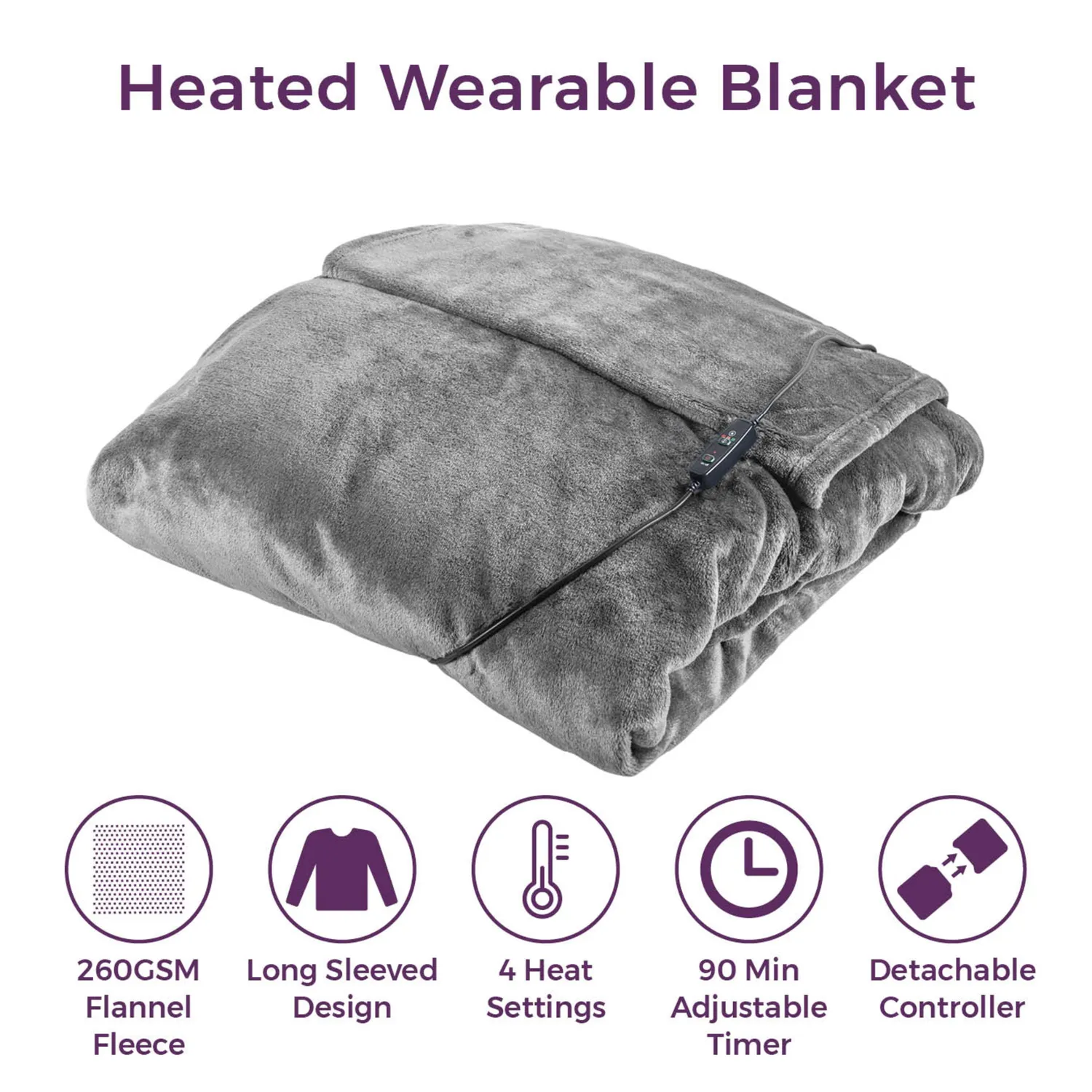 RadioTimes Heated Wearable Fleece pledd grå