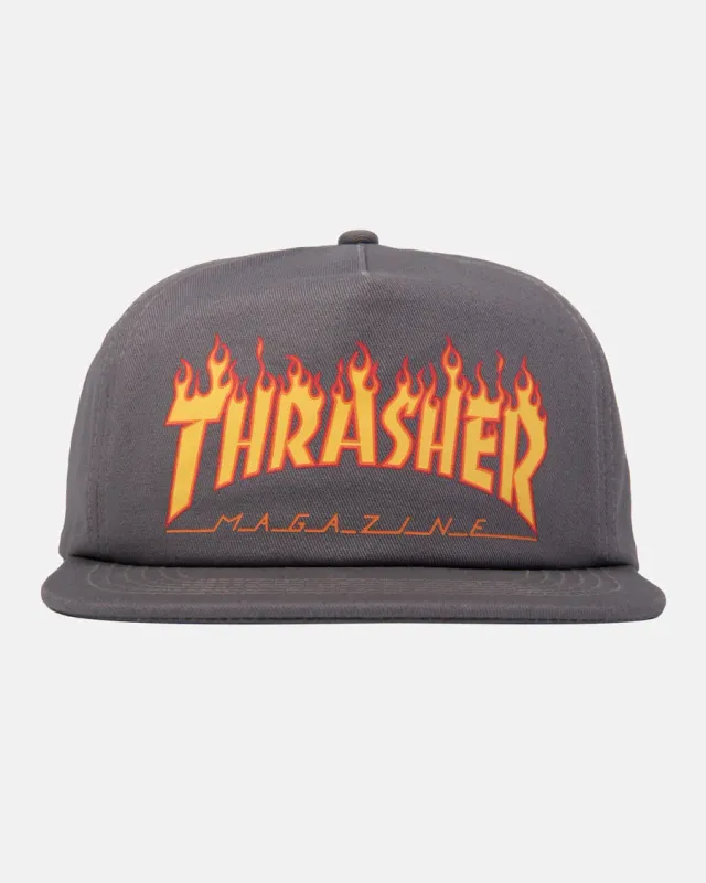 Thrasher Printed Flame snapback grå bomull