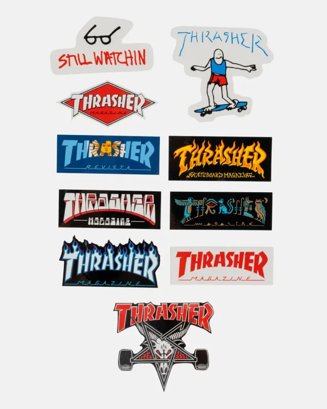 Thrasher 10-pack klistremerker 4" klassisk