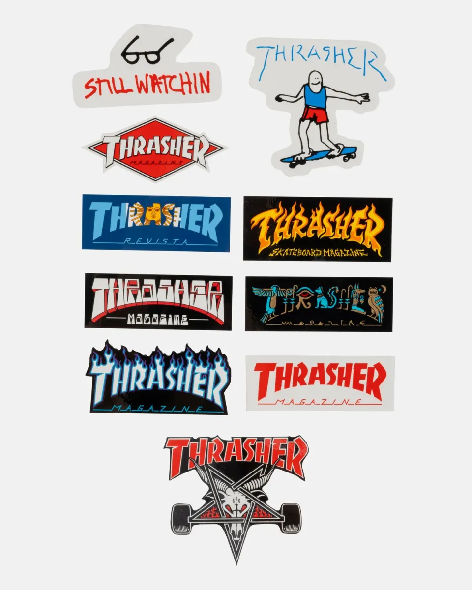 Thrasher 10-pack klistremerker 4" klassisk