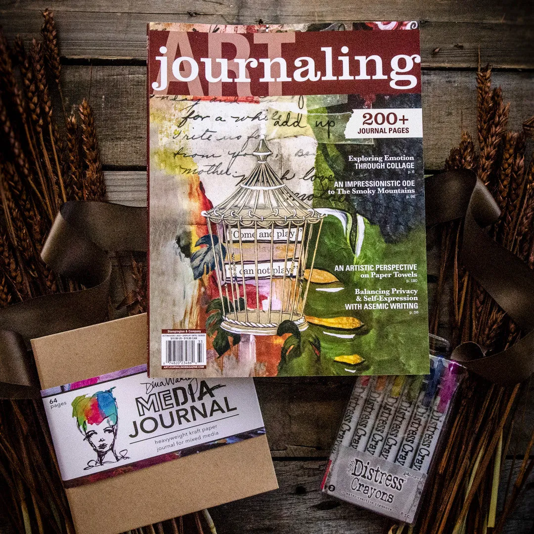 Stampington Art Journaling Autumn 2023 gavesett blad journal fargestifter