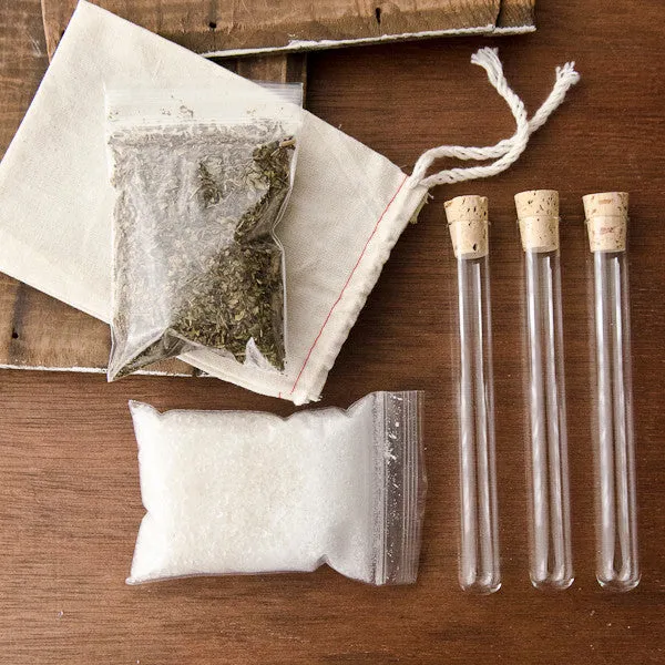 Stampington Peppermint Bath Salts Vials DIY-sett badesalt 3 glass