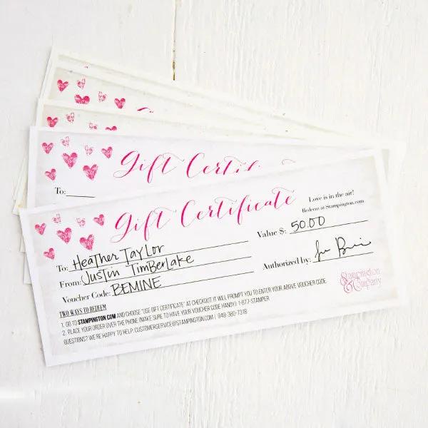 Stampington gavekort valentin 50 dollar valentinsgave