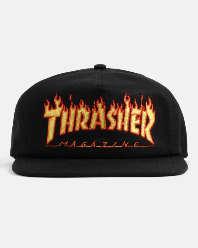 Thrasher Flame Embroidered snapback svart bomull