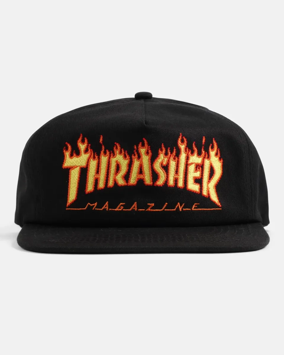 Thrasher Flame Embroidered snapback svart bomull