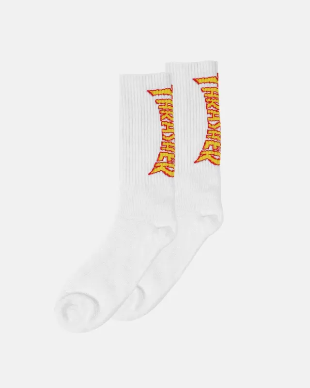 Thrasher Flame sokker hvite crew one size