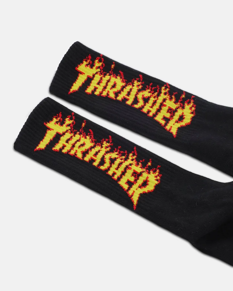 Thrasher Flame sokker svart – crew i bomullsblanding