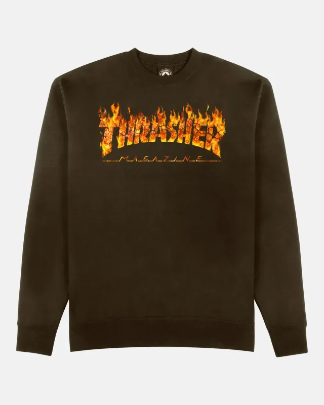 Thrasher Inferno crewneck genser dark chocolate