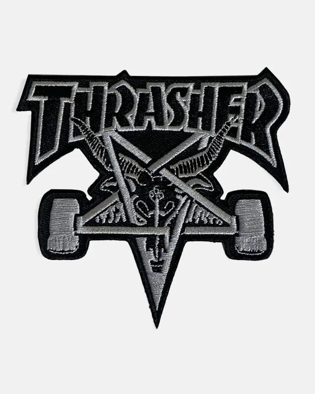 Thrasher Skategoat patch svart strykemerke brodert