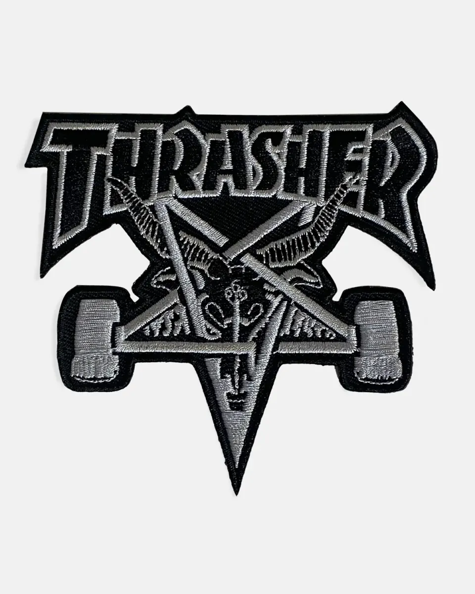 Thrasher Skategoat patch svart strykemerke brodert