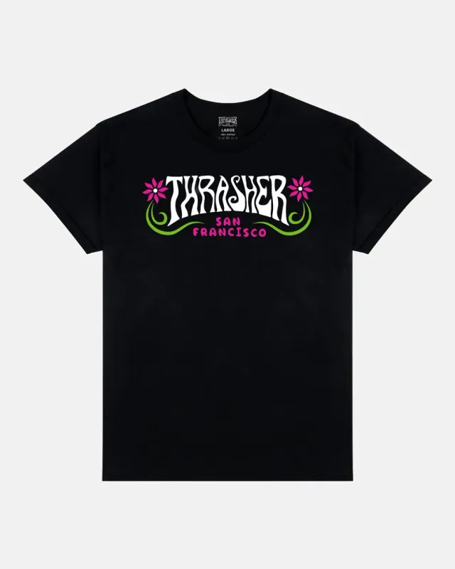 Thrasher Flower Power T-skjorte svart bomull