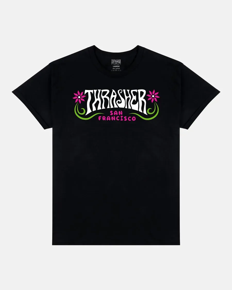 Thrasher Flower Power T-skjorte svart bomull