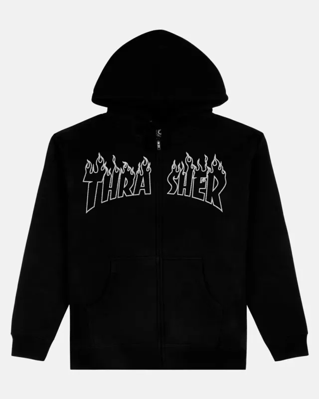 Thrasher Flame Embroidered Zip Hoodie hettejakke svart
